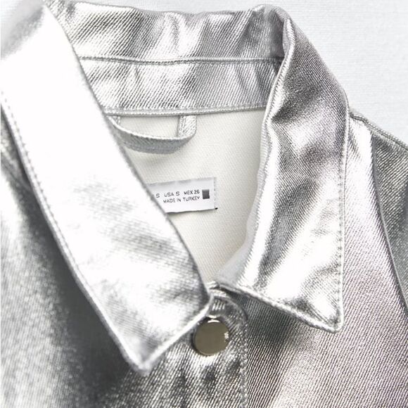 Zara SILVER CROPPED JACKET METALLIC - Picture 5 of 6
